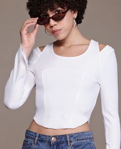 Chic White Ribbed Cut-Out Top
