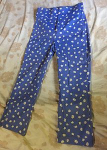 Blue Daisy Print Flare Pants