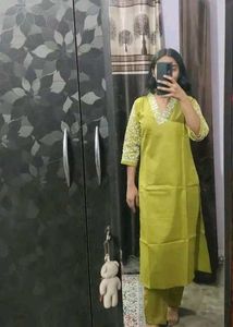 Lime Green Embroidered Kurta Set
