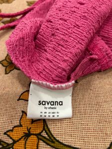 Hot Pink Textured Crop Top &amp; Skirt Set