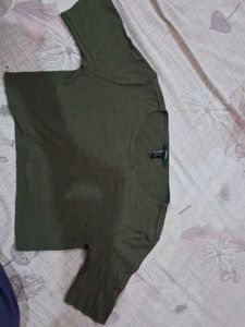 Olive Ribbed Cropped Top