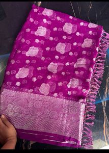 Beautiful Purple Saree with Silver Embellishments