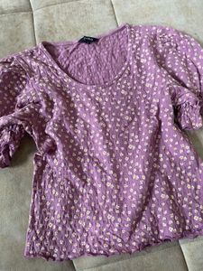 Purple Floral Puff Sleeve crop Top korean style