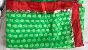 Vibrant Green Saree with Red Border