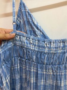 Blue Plaid Spaghetti Strap Dress