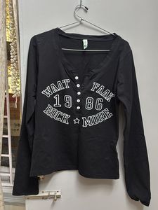 Black Graphic Print Long Sleeve Top
