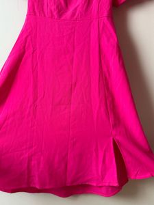 Hot Pink Puff Sleeve Square Neck Mini Dress