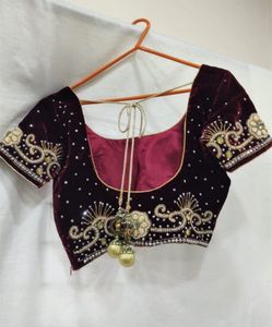 Lehenga Choli Dupatta Set - Maroon Velvet