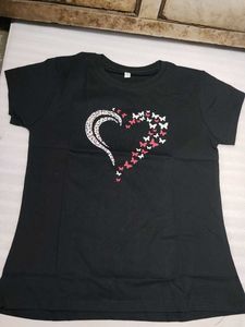 Black T-Shirt with Butterfly Heart Design