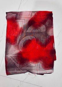 Vibrant Red Geometric Print Saree