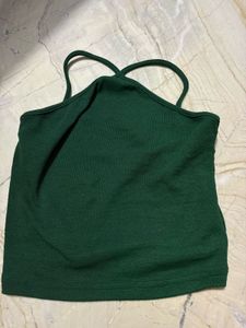 Dark Green Halter Neck Crop Top