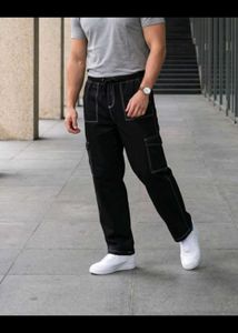 Black Cargo Pants with Contrast Stitching