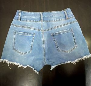 Distressed High-Waisted Denim Shorts