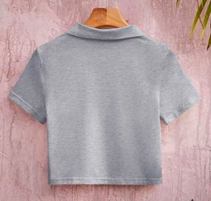 Gray Cropped Polo Shirt
