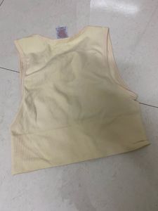Cream Ribbed V-Neck Crop Top