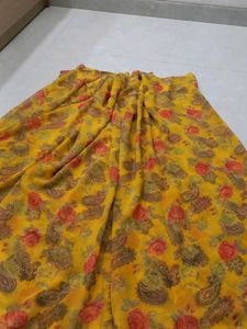 Vibrant Yellow Floral Print Saree