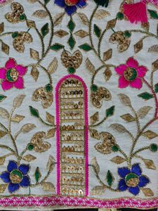 Embroidered Clutch Bag with Beaded Handle