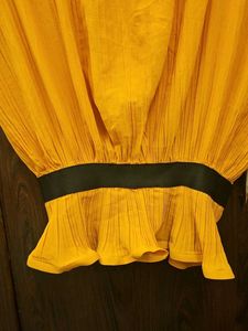 Stylish Yellow Pleated Top with Black Band