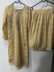 Beige Gota Work Garara Set.