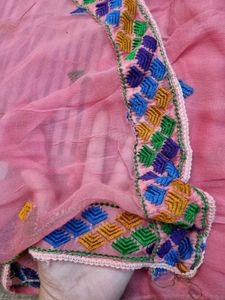 Pink Embroidered Chiffon Dupatta