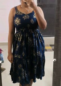 Navy Blue Floral Print Dress