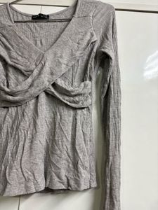 Grey Long Sleeve Twist Front Top