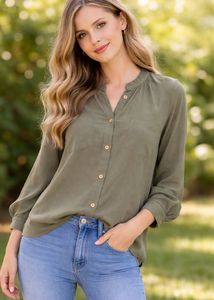 Chic Olive Green Button-Up Shirt
