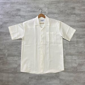 Men's Cream Short Sleeve Camp Collar Shirt