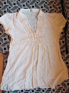 Cream Ruffled V-Neck Top