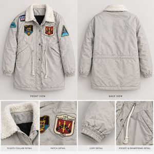 Grey Patched Sherpa Collar Jacket