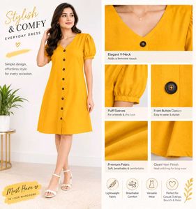Stylish Yellow Button-Down Midi Dress