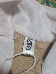 Chic Beige &amp; White Polo Top
