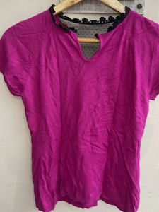 Magenta Lace Trim Top