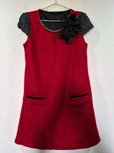 Chic Red Dress with Black Accents