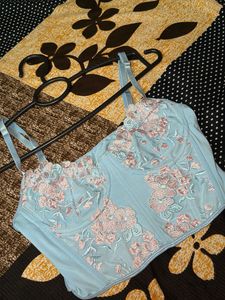 Light Blue Floral Embroidered Corset top
