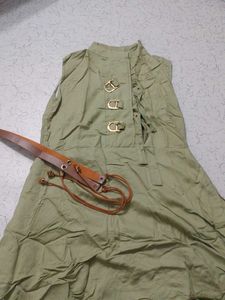 Stylish Olive Green Dress with Belt
