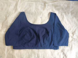 janasya Solid Navy Blue Cotton Blouse