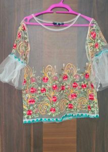Floral Embroidered Sheer Top
