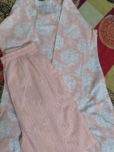 Peach Printed Kurta with Pants Set