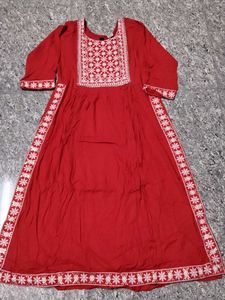 Red Embroidered Nyra Cut Kurta Set