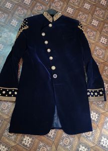 Men Indian Latest Designer Blue Velvet Sherwani