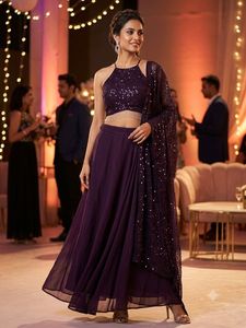 Stunning Purple Sequined Lehenga Set