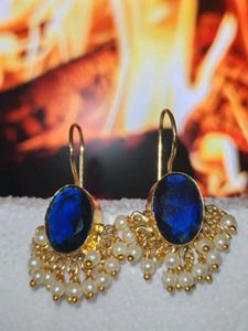 Elegant Blue Stone Pearl Earrings