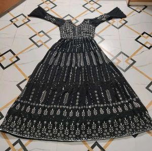 Elegant Black Sequined Ethnic Gown