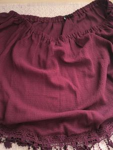 Off-Shoulder Burgundy Top with Lace Trim