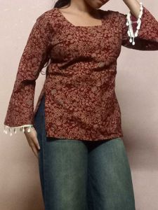 Maroon Printed Kurta with Shells