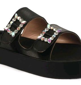 Black Platform Sandals with Embellishments