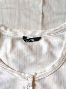 Zudio White Ribbed Henley Top