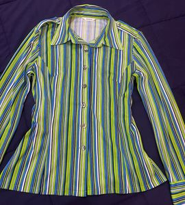 Women’s Multicolour Striped Curved-Fit Shirt