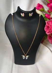 Butterfly Metal Combo White-M Necklace &amp; Earring